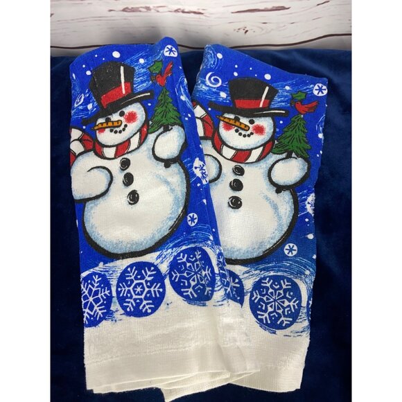 DG Set of 2 Snowman Blue White Kitchen Dish Towels‎ - Picture 1 of 5